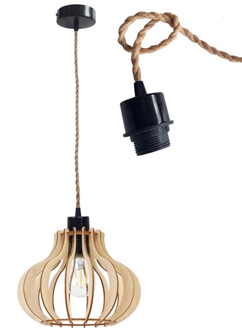 LAMPA sufitowa wisząca zwis sznur Loft Drewno E27 12677937749