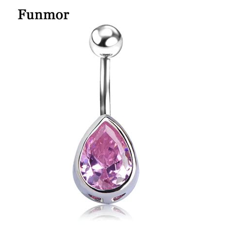 Pink Water Drop Navel Ring Silver Color Cubic Zircon CZ Sexy Belly