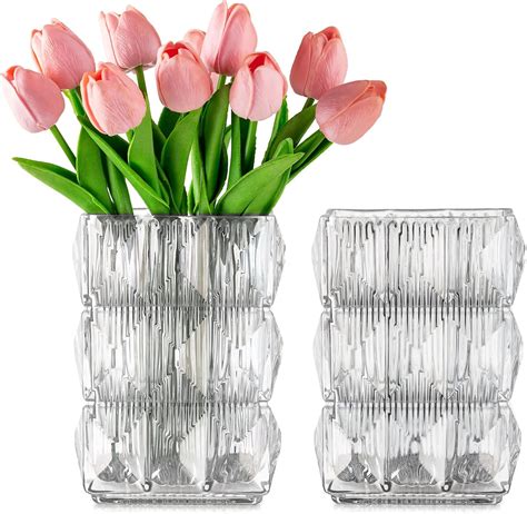 Rectangle Crystal Glass Vase For Centerpieces Hewory 2pcs