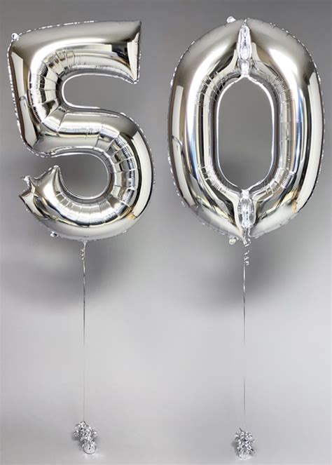 Large Silver 50th Birthday Large Number Balloons On Weights