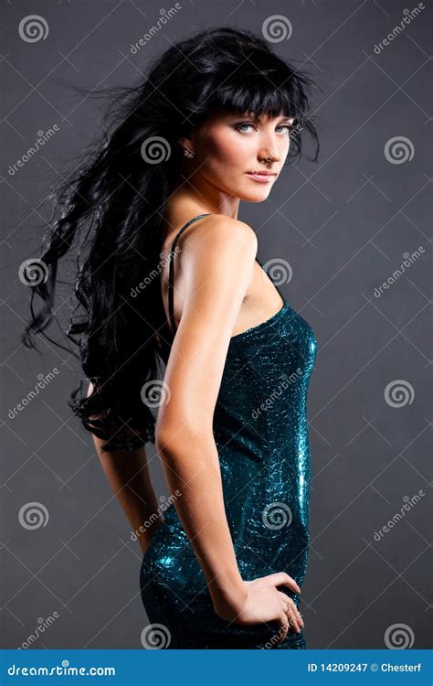 Beautiful Woman Wearing Green Dress Stock Image Image Of Pose Black