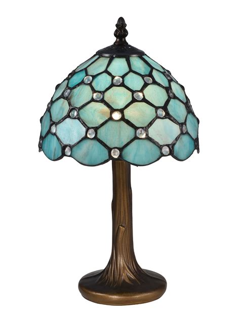 15 Turquoise Blue Antique Finish Castle Point Table Lamp With Dome Shade Stained Glass Lamp