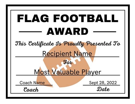 Flag Football Template Flag Football Certificate Flag Football Award