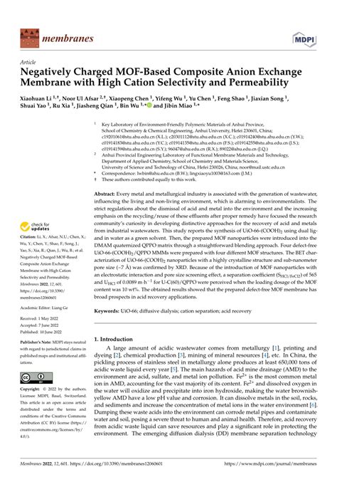 PDF Negatively Charged MOF Based Composite Anion Exchange Membrane