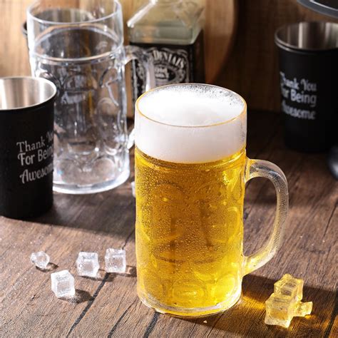 Suclain 6 Pcs Clear Plastic Beer Mugs With Handles 34 Oz Large Dimpled