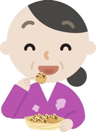 たこ焼きを食べる中年の女性のイラスト1 無料イラスト素材のillalet