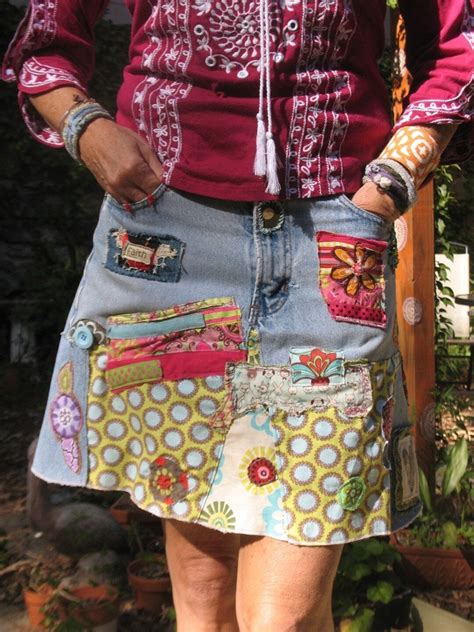 Custom Hippie Boho Denim Patchwork Jean Skirt Made To Order Etsy