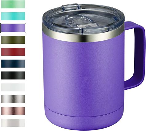 Meway 12oz Coffee Mug With Handle And Sliding Lid Stainless Steel