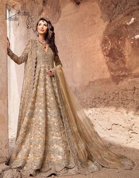 Pakistani Wedding Dress Pale Gold Floor Length Maxi Lehenga Wedding