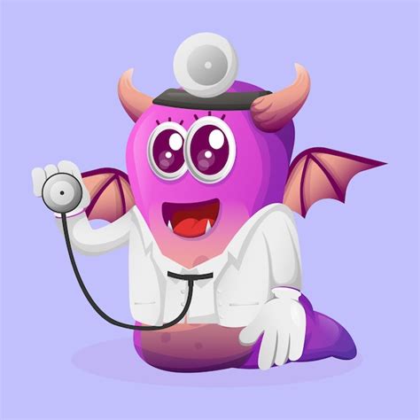 Premium Vector Cute Purple Monster Doctor Holding Stethoscope