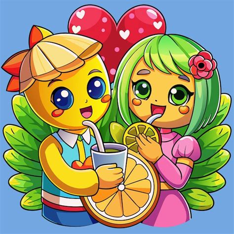 Um Desenho De Desenho Animado De Um Casal Uma Limonada E Um Casal