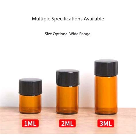 100pcs Amber Glass Essential Oil Bottle With Orifice Reducer Cap 1ml