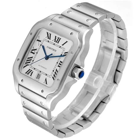 Cartier Santos Silver Dial Large Steel Mens Watch WSSA0018 Box Card For