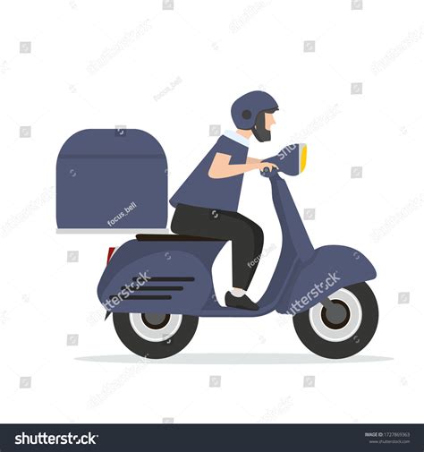 Food Delivery Man Riding Blue Scooter Stock Vector Royalty Free