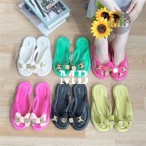 Jual Sandal Jelly Jepit Wanita Dewasa Import Pita Jibbitz Bear Empuk