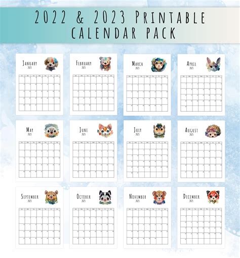 Printable 2023 Cute Watercolor Animals Calendar Bundle With - Etsy