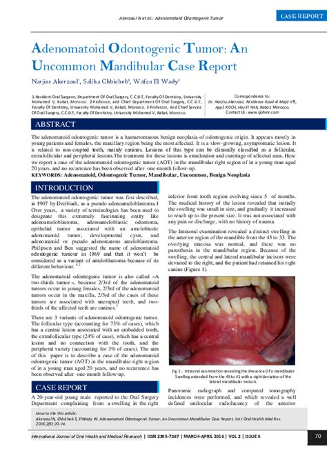 Pdf Adenomatoid Odontogenic Tumor An Uncommon Mandibular Case Report