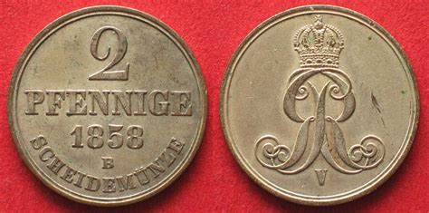 Hannover Königreich HANNOVER Kingdom 2 Pfennig 1858 B GEORGE V