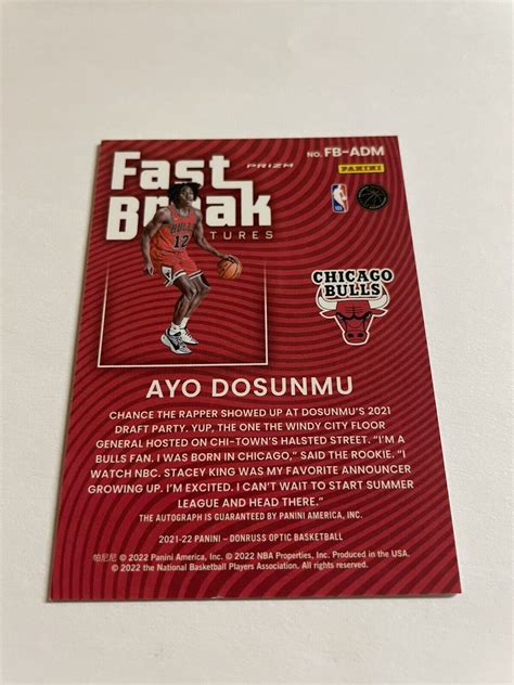 Ayo Dosunmu Optic Fast Break Signatures Silver Disco Prizm