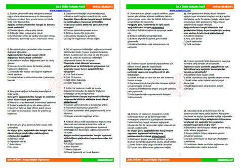 6 Sınıf Sosyal Bilgiler İlk 5 Ünite Tarama Testi 110 Soru Sosyal