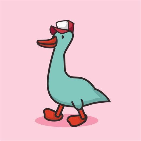 Duck With Hat Walking Cartoon Mascot Flat Design Style 12736440 Vector