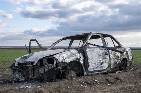 A Burned Out Car Burnt Car In The Field Car Fire Vehicle Fire Due To