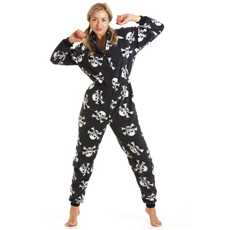 New Womens Ladies Skull Nightwear Onesie Pyjamas All In One Jumpsuit