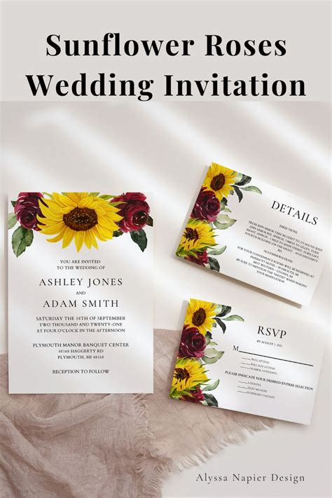 Printable Sunflower Wedding Invitation Template Sunflowers And Roses Wedding Invite Printable