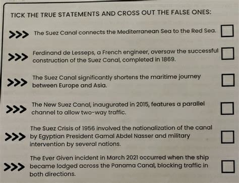 Solved TICK THE TRUE STATEMENTS AND CROSS OUT THE FALSE ONES The Suez