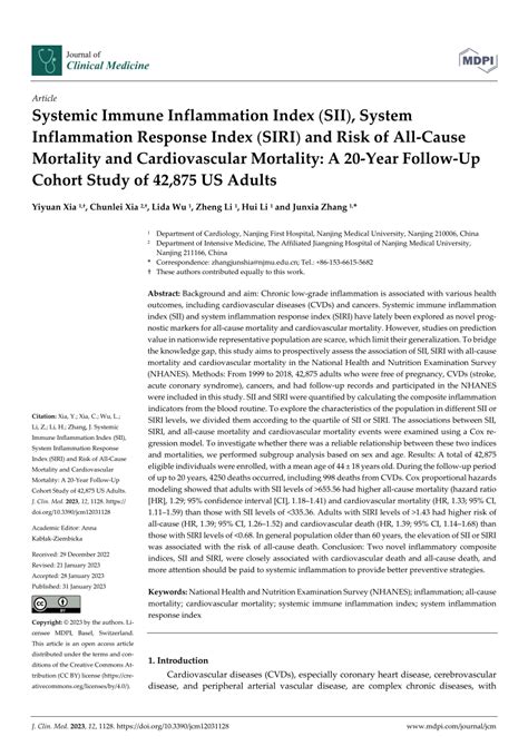 Pdf Systemic Immune Inflammation Index Sii System Inflammation