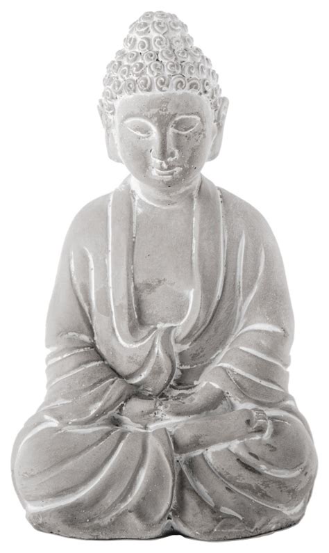 Cement Meditating Buddha Figurine Washed Concrete Gray Finish Asian