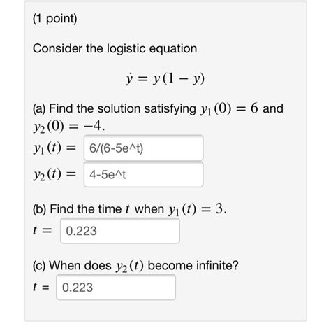 Solved 1 Point Consider The Logistic Equation Y Y 1 Y