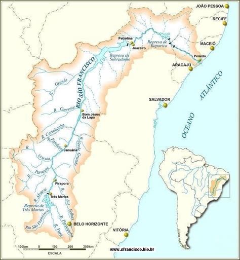 Mapa dos rios da Bacia Hidrográfica de São Francisco para colorir As