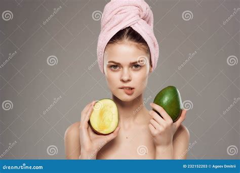 Beautiful Woman With Naked Body After Shower Exotic Background Stock