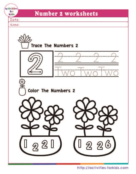 Number 2 worksheets free printable