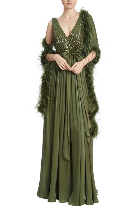 Badgley Mischka Gown With Feather Wrap Shopstyle Evening Dresses