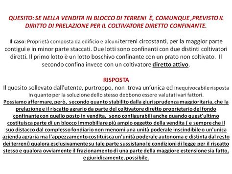 Quesito N Il Diritto Di Prelazione Del Confinante Nella Vendita