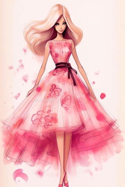 Barbie Estilo Acuarela Fondo Blanco Traje Rosa Foto Premium