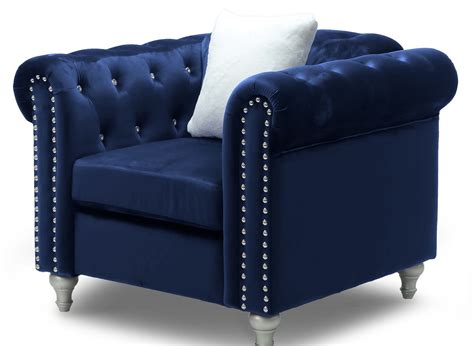 Fauteuil Capitonne Chesterfield En Velours Bleu Garry Dip