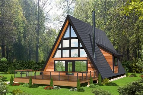 2-Story 2-Bedroom Contemporary A-Frame House with Loft (House Plan)