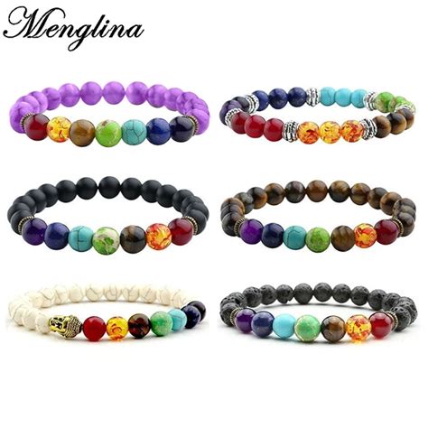 Aliexpress Buy Menglina Fashion Chakra Bracelet Men Black Lava