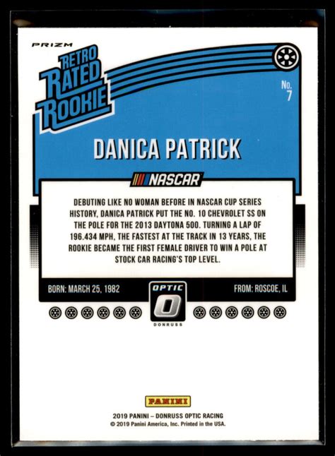 2019 Donruss Racing NASCAR Optic HOLO Retro Rated Rookie 7 Danica