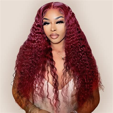 Perruque Lace Front Wig Deep Wave Naturelle Bouclée HD Bordeaux 99J