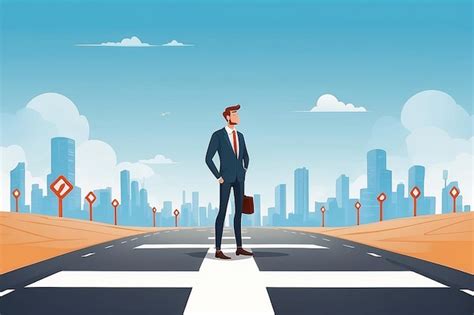 Thoughtful Man Standing At Crossroads Way Choice Concept Start Of