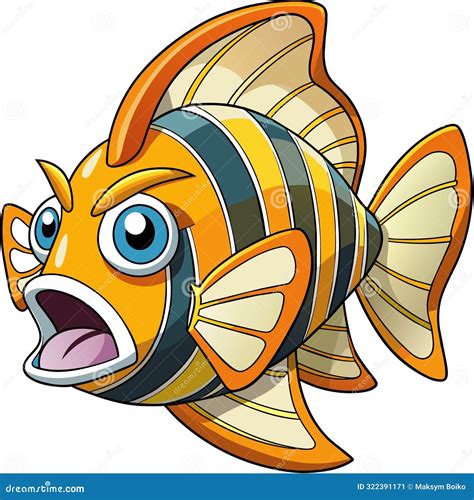 Banded Butterflyfish Fish Angry Vector Kawaii Stock Vector