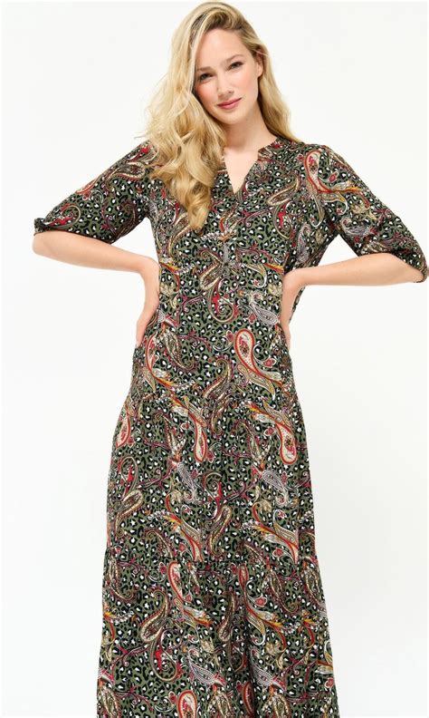 Lola Liza Maxi Jurk Met Paisley Print Khaki Maat Bol