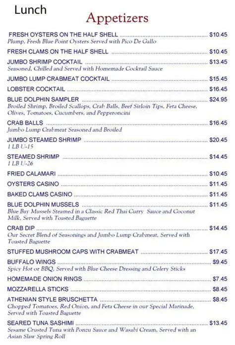 Blue Dolphin Seafood Bar And Grill Menu Urbanspoonzomato