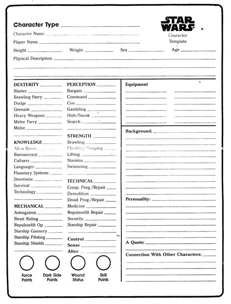 Roleplay Character Sheet Template