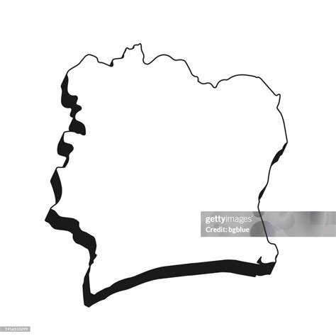 Ivory Coast Map With Black Outline And Shadow On White Background High