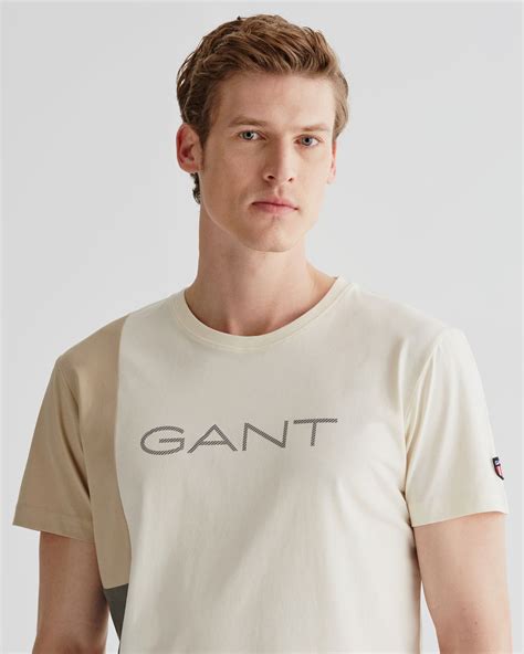 Gant Erkek Bej Regular Fit Bisiklet Yaka Logolu T Shirt T Xxxl